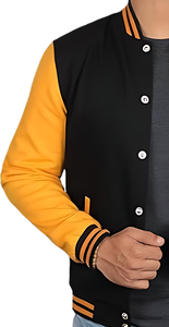 Custom Embroidered Varsity Jacket Canvas Body Wool Sleeves Stand <b>Covered</b> <b>Button</b> Closure Stylish College Look Front Logo Men's - Product Image 2