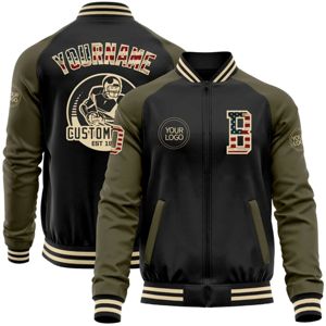 Custom Black <b>Camo</b> Olive-Neutral Bomber Full-Snap Varsity Letterman Two Tone Hoodie <b>Jacket</b> - Product Image 1