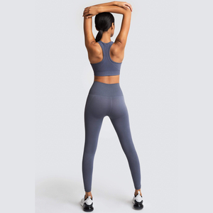 ชุดโยคะไร้รอยต่อแห้งเร็วของผู้หญิงเลกกิ้งสปอร์ตแบบย้อนกลับกางเกงเลกกิ้งระบายอากาศได้ดีเสื้อออกกำลังกายกางเกงพื้นแข็งลาย XS - Product Image 2