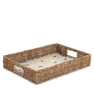 Bandeja rectangular de mimbre con incrustaciones de perlas para el hogar, bandeja de mimbre decorativa hecha a mano con nuevo diseño para el Ramadán Eid 2023 - Product Image 3