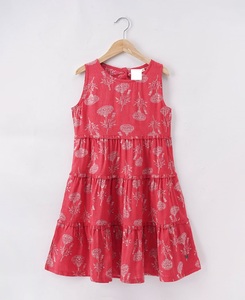 Robe à volants rouge à fleurs pour filles, avec veste brodée, manches longues, col rond, longueur genou, en coton et lin, pour le printemps - Product Image 2