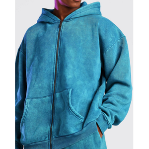 Sweat à capuche homme de luxe personnalisé 100% coton délavé à l'acide fermeture éclair Style vintage solide sublimé marque privée pour l'hiver salle de sport - Product Image 3