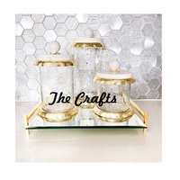 Ensemble de pots en verre faits à la main avec couvercle en marbre à motif feuille d'or, boîte de rangement pour friandises, option de logo personnalisé