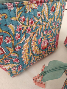 ชุด3ชิ้นทำด้วยมือพิมพ์ลายบล็อกสำหรับกระเป๋าแต่งหน้าผ้าฝ้ายสีชมพูแบบอินเดียสำหรับกระเป๋าใส่ของใช้ในห้องน้ำการเดินทางกระเป๋าเครื่องสำอาง - Product Image 5