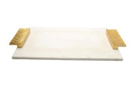 Plateau de service en marbre de forme de rectangle Offre Spéciale unique indien avec poignée en métal plaqué or pour l'utilisation de cuisine de décoration de table