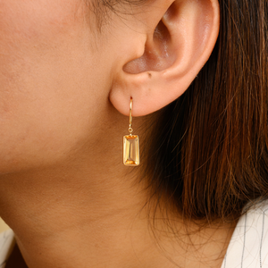 Wholesale Trendy Jewelry Natural Baguette Shape Citrine <b>Set</b> in Bezel Setting Dangle <b>Earrings</b> in 18K Yellow <b>Gold</b> - Product Image 4