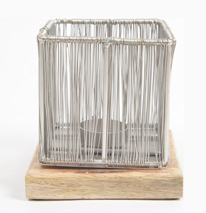 Top créatif en fil de fer enduit d'argent en forme de bougie carrée et porte-lampe à thé dernier décor à la maison pour le bureau en métal - Product Image 2