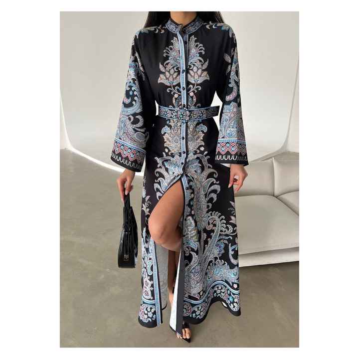Atlas Fabric Dress (BELT INCLUDED)-black-4235