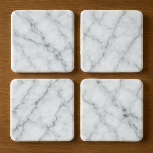 Ensemble de 4 sous-verres carrés en marbre blanc sous-verres en marbre de qualité supérieure pour boissons sous-verres élégants pour décor de table basse de bureau à domicile - Product Image 1