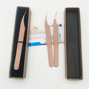 Pinces à extensions de cils en forme de dauphin, couleur marron, pointe dorée, haute qualité, avec emballage boîte - Product Image 1