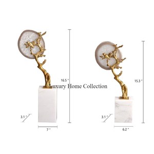 Designer de feuilles plaquées or de haute qualité exclusive avec des Sculptures de base carrée en marbre blanc Décoration intérieure Accents Fournitures - Product Image 4