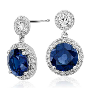Boucles d'oreilles en <span class=keywords><strong>saphir</strong></span> <span class=keywords><strong>bleu</strong></span> plaqué or 14K/18K et <span class=keywords><strong>saphir</strong></span> blanc pour femmes Boucles d'oreilles pendantes à la mode - Product Image 5