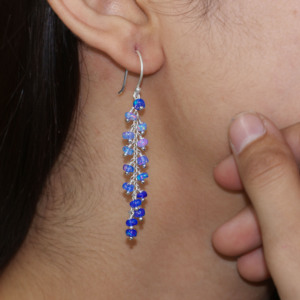 Boucles d'oreilles pendantes en argent sterling 925 avec opale bleue, style grappe longue, pierre de naissance, bijoux tendance pour mariage, fiançailles, femmes, soirées - Product Image 3