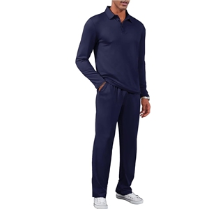 ชุดวอร์ม2ชิ้นผ้า100% ทอสำหรับฤดูหนาวของผู้ชายชุดวอร์มลำลองเสื้อสเวตเตอร์เสื้อโปโลและกางเกงจ็อกเกอร์ลำลอง - Product Image 2