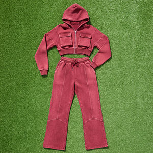 Nouvel arrivage : Ensemble jogging et sweat à capuche zippé style hip-hop vintage brodé, 100 % coton léger, pour l'hiver - Product Image 5