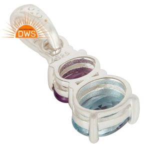 Nueva llegada 925 plata esterlina Topacio azul natural y amatista colgante de piedras preciosas fabricante de joyería personalizada - Product Image 3