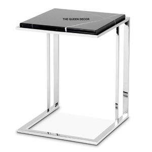 Table d'appoint d'angle, style élégant, vente chaude, excellente qualité, acier inoxydable, plateau en marbre, forme carrée, poli brillant - Product Image 1