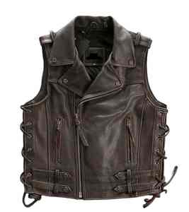 Haute qualité en plein air en cuir hiver sport gilet hommes mode gilet moto en Style personnalisé peau de vache gilet pour les motards - Product Image 6
