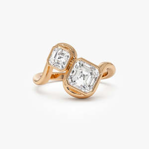 Bague sophistiquée artisanale en diamant de laboratoire taille Asscher et rond Toi Moi, 2,10 carats E-F VS, or 14 carats, cadeau d'anniversaire de mariage - Product Image 2