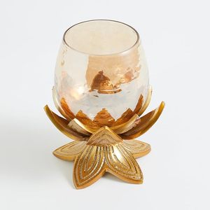 เชิงเทียนทองเหลืองชุบทองดีไซน์ดอกบัวเชิงเทียนตกแต่งบ้านสำหรับตกแต่งบ้านหรูหราเทียนแสงเรือ - Product Image 2