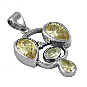 925 Silver <b>Citrine</b> <b>Pendant</b> Emerald Cut Gemstone Yellow Gemstone Jewelry Rose Gold Pattern for Women Featuring Platinum Main - Product Image 2