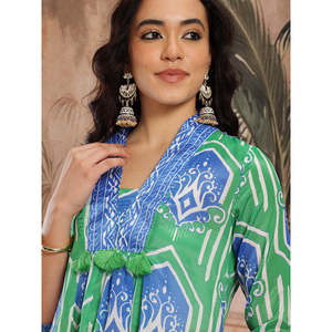 Kurta de chifón verde con estampado geométrico para mujer, con mangas tres cuartos, top de uso diario y palazzos - Product Image 6