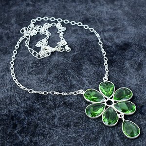 Green Peridot Pear Shape Gemstone 925 <b>Silver</b> Plated Necklace For Women Anniversary Chain Necklace Wedding Necklace Gifts For Her - Product Image 4