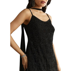 Georgette Kurta noire en gros avec coupe Dana Moti travail gland Dupatta pour la fête de mariage porter réception de fête et commande personnalisée - Product Image 4