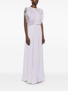 Robe de soirée blanche de style vintage col rond sans manches à volants embellissement longue robe de bal au sol perles de taille naturelle - Product Image 3