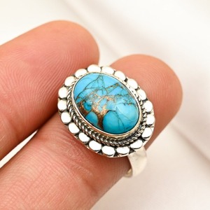 925 Sterling Silver <b>Turquoise</b> Gemstone Handmade Boho Style Women's Wedding Gift Party Rhodium Plated <b>Ring</b> Jewelry - Product Image 4