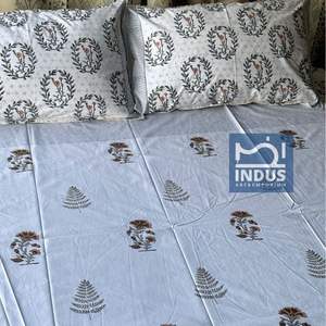 Sanganeri indien fait à la main bloc de draps imprimés ensembles de literie drap de lit avec taie d'oreiller - Product Image 5