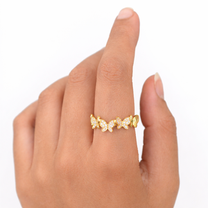 Dancing <b>Moving</b> Cluster Diamond Butterfly Ring for Teen Girls in 14K Pure White Gold Lab Diamond Pave Wedding Band Statement Ring - Product Image 5