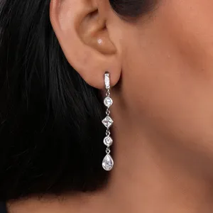 "Gold Plated 925 <b>Silver</b> Cubic Zirconia Drop Earrings for Women's <b>Wedding</b> Gift" - Product Image 4