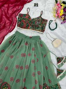 ผ้าจอร์เจียแท้พิมพ์ลายดิจิทัลสีเขียว pista - Product Image 5