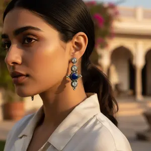 ต่างหูเงินแท้ 925 ประดับพลอยสีฟ้า ชุบทอง สำหรับผู้หญิง ต่างหูห้อยระย้า ประดับมุก เพชร วัสดุโรสโกลด์ เหมาะสำหรับงานแต่งงาน งานปาร์ตี้ - Product Image 3