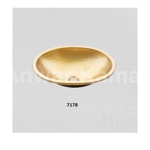 Lavabo de baño de cobre martillado de oro satinado antiguo hecho a mano ovalado, lavabo de baño de cobre de lujo de calidad superior para decoración del hogar - Product Image 1