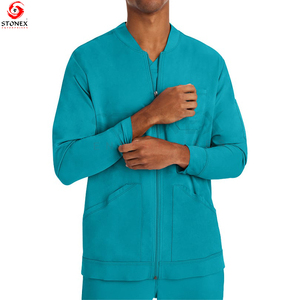 <b>Men's</b> Scrub Solid <b>Jacket</b> <b>Long</b> Sleeves With Knit Cuffs and Pen Pocket Quick Dry New Best Sale - Product Image 2