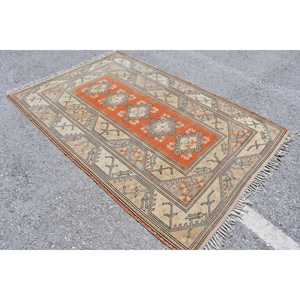 Turkish Vintage Area Rug 5.1x7.7 ft, <b>Brown</b> <b>Wool</b> Rug - Product Image 2