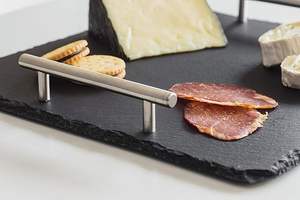 Plateau de service carré noir personnalisé planche à fromages assiette en <span class=keywords><strong>ardoise</strong></span> avec poignées - Product Image 4
