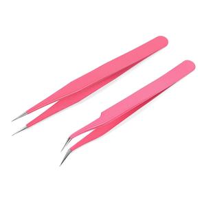 Pinzas de extensión de pestañas rosas de alta calidad al por mayor con opción de logotipo privado pinzas de pestañas - Product Image 1