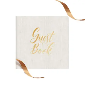 Baby Shower Guest Book Ivory Linen with Gold Print Guestbook White Guestbook Perfect for Wedding Memorial Guest book