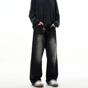 Pantalones Vaqueros Anchos de Mezclilla Lavada para Hombre, Corte Holgado, Cintura Media, Estilo Casual de Algodón, Estilo Otoñal - Product Image 3