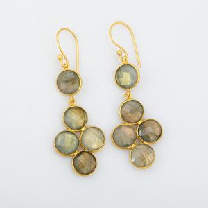 Boucles d'oreilles en argent sterling 925 avec pierre ronde de haute qualité Boucles d'oreilles de mariage plaquées or Labradorite pour femmes - Product Image 5