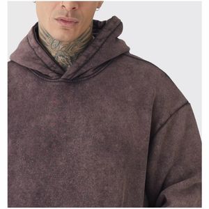 OEM Pullover Streetwear Acid Wash Cotton Hoodies No Drawstring Hoodie Custom Vintage Distressed Hoodies Men - Product Image 6