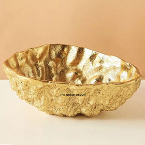 Ensemble de 2 bols de service en bois et en laiton avec bordure dorée et oiseau, design tendance - Product Image 2