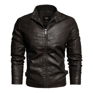 Chaqueta de cuero de cordero negro a la moda para hombre, cortavientos elegante con estilo de motocicleta, hecho de forro polar de PU de Pakistán - Product Image 2
