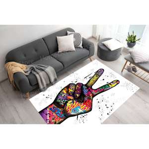 Tapis de peinture graffiti Peace Finger, tapis imprimé moderne pour espaces contemporains, tapis fin non tissé - Product Image 1