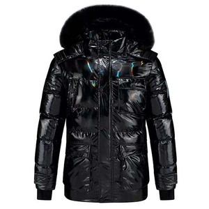 High Quality Men's 3D Blue Shiny Puffer <b>Jacket</b> New Arrival Full Sleeve <b>Canvas</b> Coated Winter Closure High Street Manufactured - Product Image 1