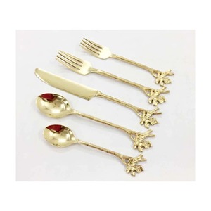 Ensemble de couverts en acier inoxydable fini enduit de couleur de cuivre de qualité supérieure de 5 cuillères fourchette couteau lave-vaisselle couverts vaisselle - Product Image 2