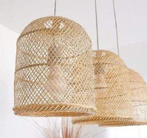 Modern Eco-Friendly Standing Type Bamboo Pendant Light Warm Vintage Style Double Tiers Hanging <b>Lampshade</b> for <b>Living</b> <b>Room</b> Decor - Product Image 2